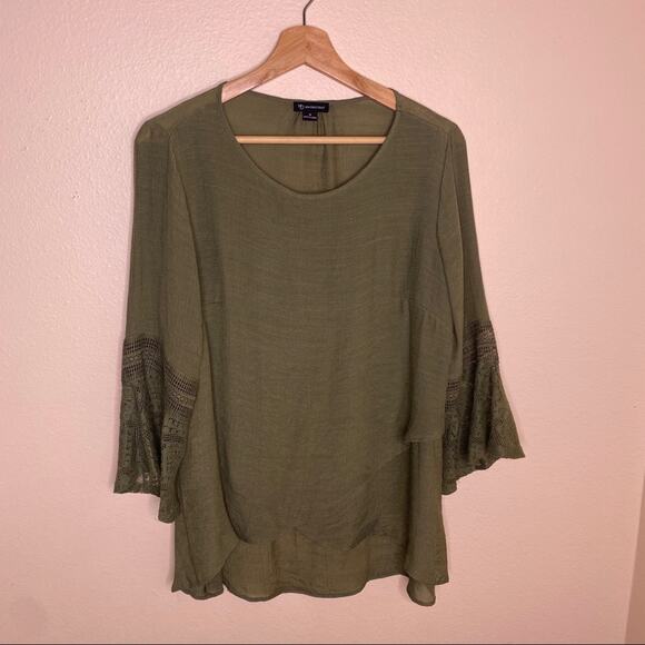 New Direction Dark Green Lace Sleeve Top Medium - Picture 1 of 10